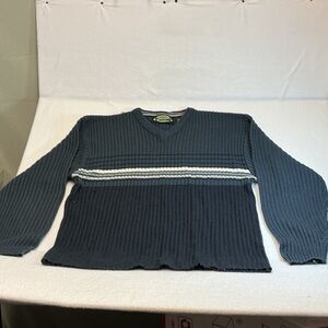 Men's Navy V-Neck Sweater with White Accent size M 0464
